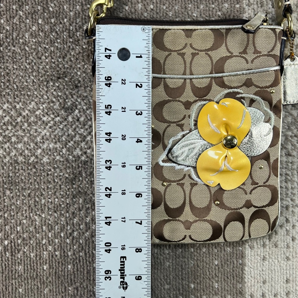 Coach Signature Monogram Crossbody Bag Brown Yellow Flower Applique Poppy Y2K - Picture 10 of 10